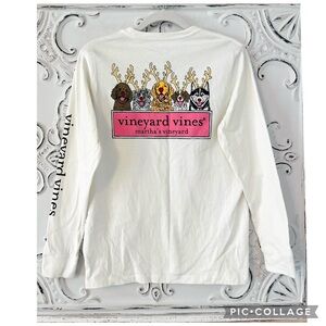 VINEYARD VINES REINDEER PUPS IVORY LONG SLEEVE TEE MARSHMALLOW DOG